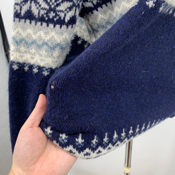 Susan Bristol Cardigan Womens M Medium Grey Navy Fair Isle Wool Metal Clasps - Picture 9 of 14